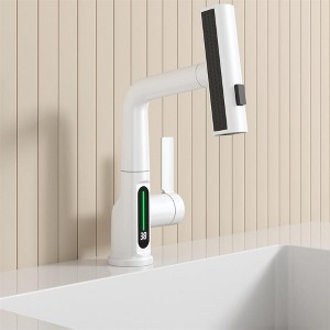 Pull-Out Lift LED Temperature Digital Display Bathroom Basin Faucet - 1 of 4