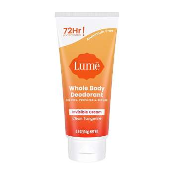 Lume Whole Body Women’s Deodorant - Mini Invisible Cream Tube - Aluminum Free - Clean Tangerine Scent - Trial Size - 0.5oz