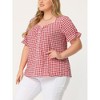Agnes Orinda Women's Plus Size Gingham 1950s Sweetheart Neck Button Decor Short Sleeve Blouses - 2 of 4