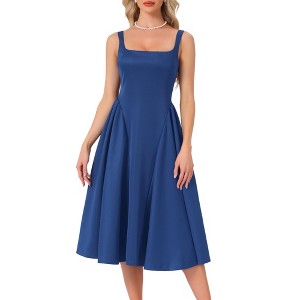 INSPIRE CHIC Women's Sleeveless Square Neck Midi Swing A-Line Party Wedding Guest Dresses - 1 of 4
