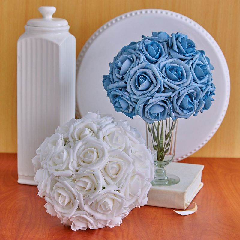 RCZ Décor Artificial Foam Roses for Decoration, Attractive Fake Flowers for DIY Wedding Centerpieces, Includes: 50 Roses with Stems and 20 Leaves, 2 of 6