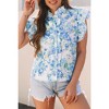 Amaryllis Women's Floral Ruffle Sleeve Button-Down Blouse Lightweight Collared Top Elegant - 2 of 4