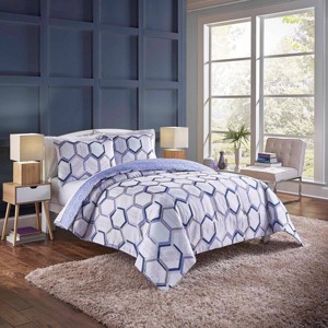 Vue Twin Extra Long 2pc Hexagonal Reversible Comforter & Sham Set Navy, Blue