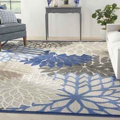 Aloha Blue and Multicolor Floral 12' x 15' Outdoor Rug