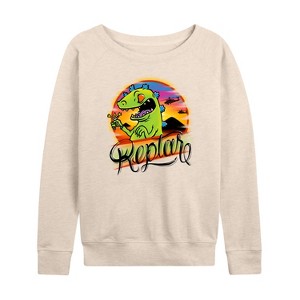 Women's - Rugrats - Tropical Reptar Lightweight French Terry Wide Neck Long Sleeve Shirt - 1 of 4