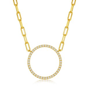 Bella Silver Sterling Silver CZ Circle of Life Paperclip Necklace - Gold Plated - Gold - 16+2 Inch - 1 of 2