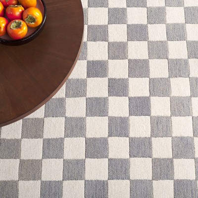 Hand-Tufted Grey and Ivory Wool Square Area Rug, 6' x 6'