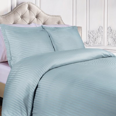 Light Blue King/California King Cotton Striped Duvet Cover Set