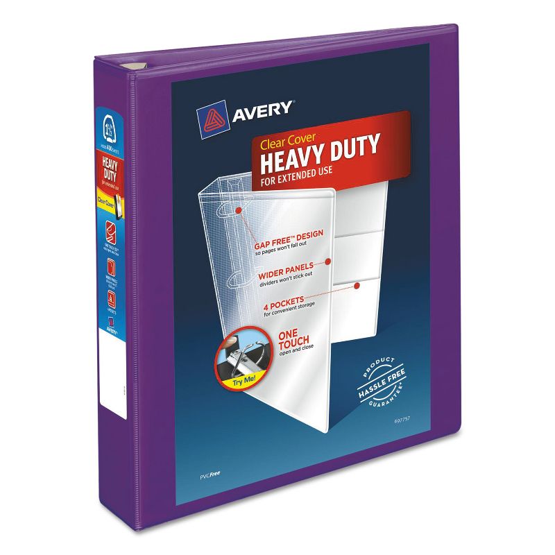Avery Heavy-Duty View Binder w/Locking EZD Rings 1 1/2" Cap Purple 79774, 1 of 6