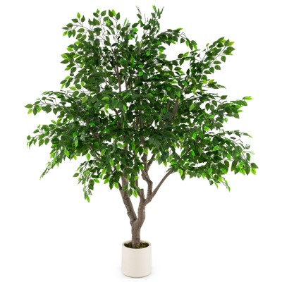 Tangkula 8.2 FT Tall Artificial Ficus Tree w/ Leaves Wide Stable Cement-filled Pot
