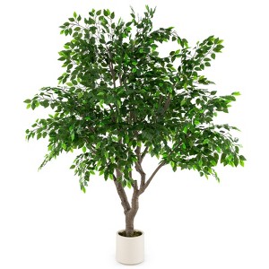 Tangkula 8.2 FT Tall Artificial Ficus Tree w/ Leaves Wide Stable Cement-filled Pot - 1 of 4