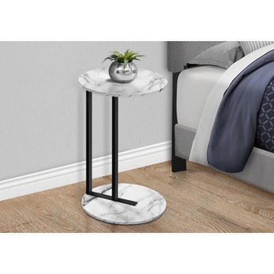 Round White Marble Laminate and Black Metal Accent Table