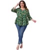 Agnes Orinda Women's Plus Size Floral V Neck Ruffle Sleeve Loose Fit Babydoll Peplum Blouse - 3 of 4