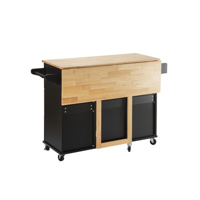 2 MDF SC Kitchen Island & Rolling Kitchen Cart - Mobile Kitchen Island with Extendable Rubberwood Top