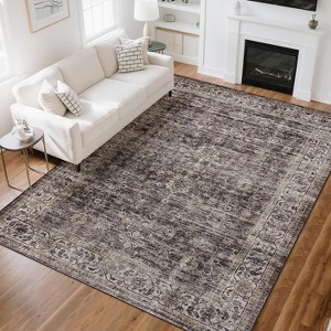 Acekool Vintage Floral Washable Area Rug, Soft Low-Pile Carpet, Non-Slip TPR Backing, velvet Cotton for Living Room, Bedroom, Entryway - 1 of 4