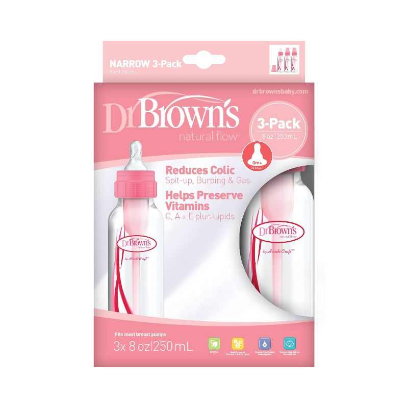 Dr. Brown&#39;s Natural Flow Anti-Colic Baby Bottle - Pink - 8oz/3pk, 3 of 10