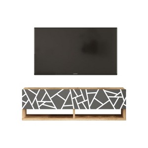 HomeStock Future TV Unit Cobble Pine-White UV Print 40 inches Floating Entertainment Center Console with Storage Shelves & Doors - 1 of 4