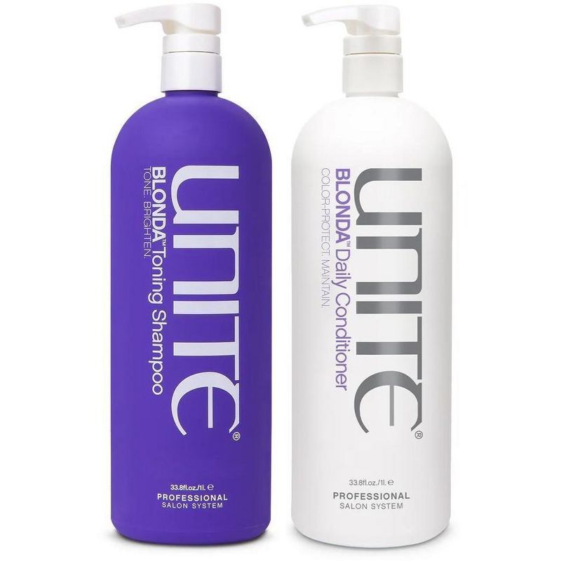 Unite BLONDA Toning Purple Shampoo & BLONDA Daily Purple Conditioner LITER DUO SET (33.8 oz / 1 L) XXL Hair Professional Size Kit, 1 of 7