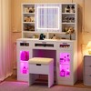 Makeup Vanity Table with Mirror & LED Lights, Dressing Table with RGB Light Cabinets & Charging Station, Vanity Desk with Stool, White - ModernLuxe - 2 of 4
