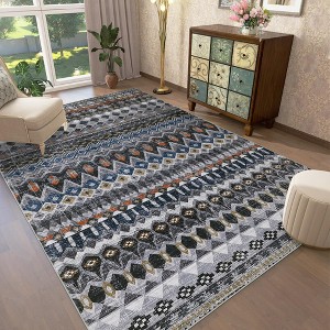 Area Rug Washable Vintage - Machine Washable Distressed Geometric Large Non-Slip Low Pile Carpet for Living Room Bedroom Dining Room - 1 of 4