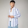 Campus Sutra Men Men's Sky Blue & Chalk White Striped Fringe Shirt - 3 of 4