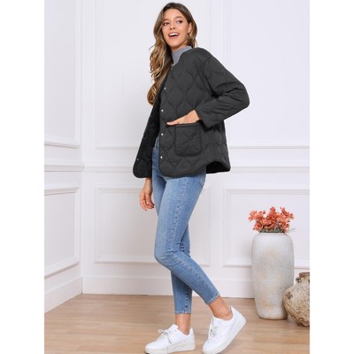 Женские куртки INSPIRE CHIC Women's Button Down Lightweight Trendy Casual Outerwear Winter Puffer Quilted Jacket with Pockets X-Small Black — фото 4