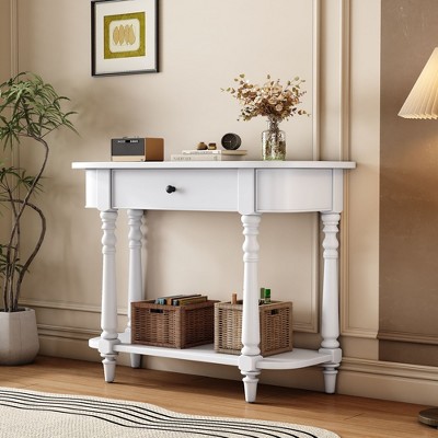 Kumasinova 36" Narrow Console Table with Drawers,Entryway Table with Storage Shelf,Sofa Table with Curved Corners,Console Tables for Entryway,White