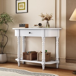 Kumasinova 36" Narrow Console Table with Drawers,Entryway Table with Storage Shelf,Sofa Table with Curved Corners,Console Tables for Entryway,White - 1 of 4