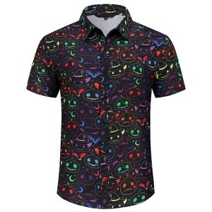 Coolmee Mens Halloween Christmas Shirts Funky Button Down Shirts Party Aloha Shirt Holiday Hawaiian Tops - 1 of 4