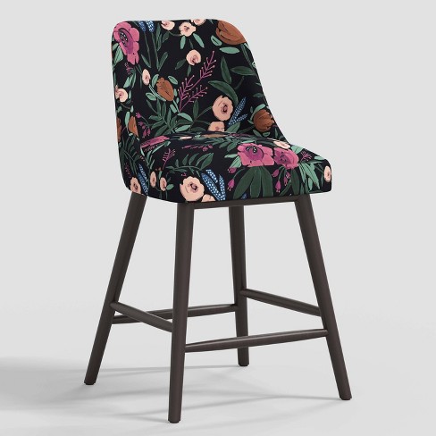 Geller Counter Height Barstool In Floral Grant Ink Threshold Black Wooden Frame Cotton Upholstery 250lb Capacity Target