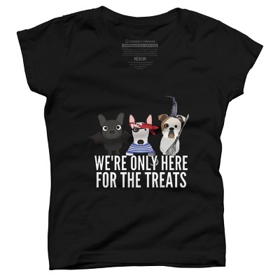 Girl's Design By Humans Dog Halloween - We're Only Here For The Treats By PedigreePrints T-Shirt