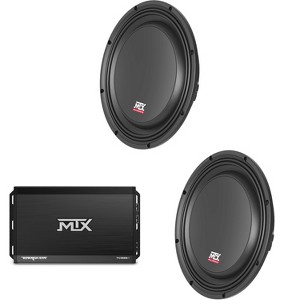 MTX TERMINATOR 1000-Watt RMS 1Ω Mono Block Class D Amplifier and Two MTX Audio 3510-04S 35-Series 10" 300W RMS 4-Ohm Shallow Mount Subwoofer - 1 of 4