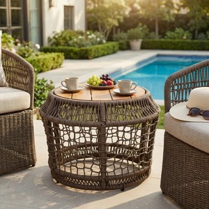 Christopher Knight Home Deimos Boho Outdoor Round Acacia Wood Side