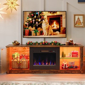 Bestier 63” Fireplace TV Stand for TVs Up to 70”, LED Entertainment Center with Storage Shelves & Cabinet, Media Console with Remote Control Heater - 1 of 4