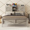 Full Size Platform Bed with Double Sliding Barn Door and Charging Station - 2 of 4