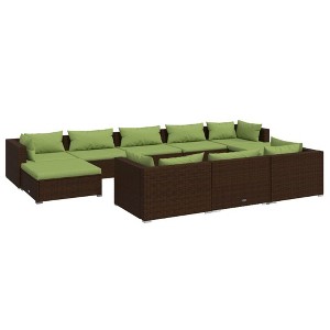 vidaXL Patio Lounge Set - 10 Piece, Water-Resistant Brown Poly Rattan - Includes Middle and Corner Sofas, Footrests with Cushions for Outdoor Leisure - 1 of 4