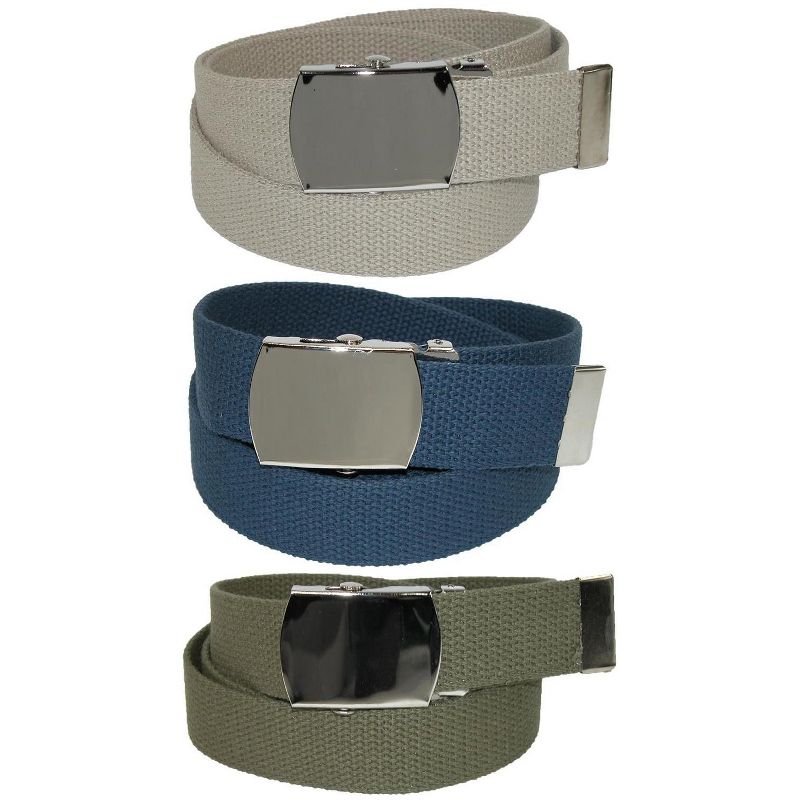 CTM Cotton with Nickel Buckle Adjustable Belt (Pack of 3 Colors), 1 of 2