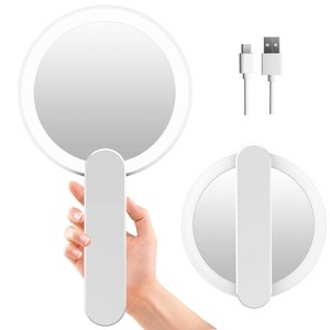 FASCINATE Handheld Mirror with Lights, 1X10X 2-Sided Magnifying with Swivel Handle, Perfect for Travel, Portable with USB Charging - 1 of 4