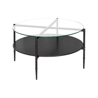 NicBex Modern 33.75" Round Coffee Table with Tempered Glass Top and Open Storage Shelf for Living Room and Bedroom, Black
