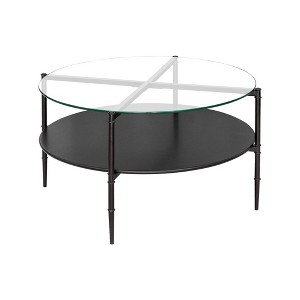 NicBex Modern 33.75" Round Coffee Table with Tempered Glass Top and Open Storage Shelf for Living Room and Bedroom, Black - 1 of 4