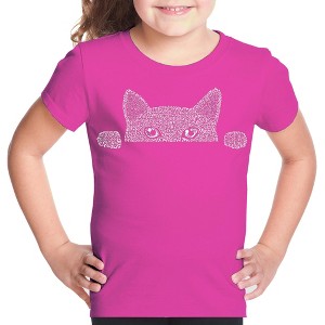 LA Pop Art Girl's Word Art T-shirt - Peeking Cat - 1 of 4