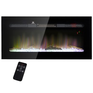 HOMCOM 36" Electric Fireplace Heater Recessed or Wall Mounted with Remote Control, 8H Timer, Adjustable Flame Color and Brightness, Log and Crystal - 1 of 4