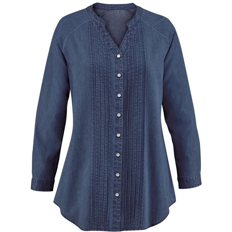 Collections Etc Pintuck V-neck Denim Tunic, 3 of 5
