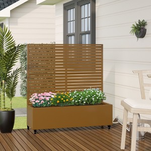 Spassway Metal Planter Box with Venetian Blind Style Trellis Raised Garden Bed with Wheels Pot Planter for Climbing Plant Decorative Privacy Screen - 1 of 4