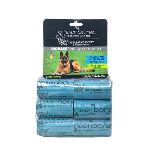 The Humane Society by Greenbone Biobase Pet Waste Bags - 12 Rolls - 144 Refills -Made with Corn Starch - Leak Proof 13" x 9" - 1 of 4