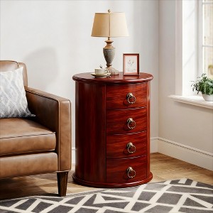 Gulches Solid Wood Round End Table with 4 Drawers, No Assembly Required Vintage Nightstand for Small Spaces, Living Room Bedroom - 1 of 3