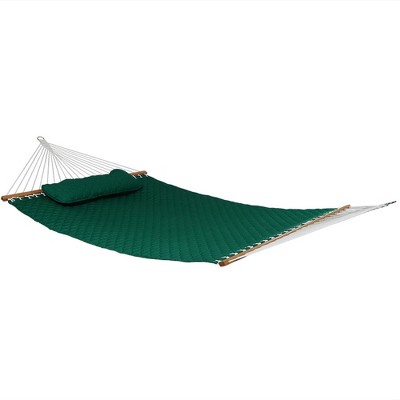 Sunnydaze Heavy-Duty 2-Person Quilted Designs Fabric Hammock with Spreader Bars and Detachable Pillow - 440 lb Weight Capacity - Green