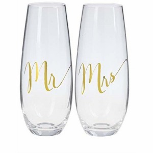 Ganz Mr. and Mrs. Stemless Champagne Flute Set, 2 Piece, Gold Foil Wedding Glasses, Gift Boxed - 1 of 1