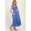 PinkBlush Royal Blue Floral Smocked Ruffle Detail Maternity Midi Dress - 3 of 4
