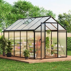 Aluminum outdoor greenhouse with roof vents and quick assembly frame, PC panels, suitable for greenhouse, courtyard, terrace, lawn - 1 of 4